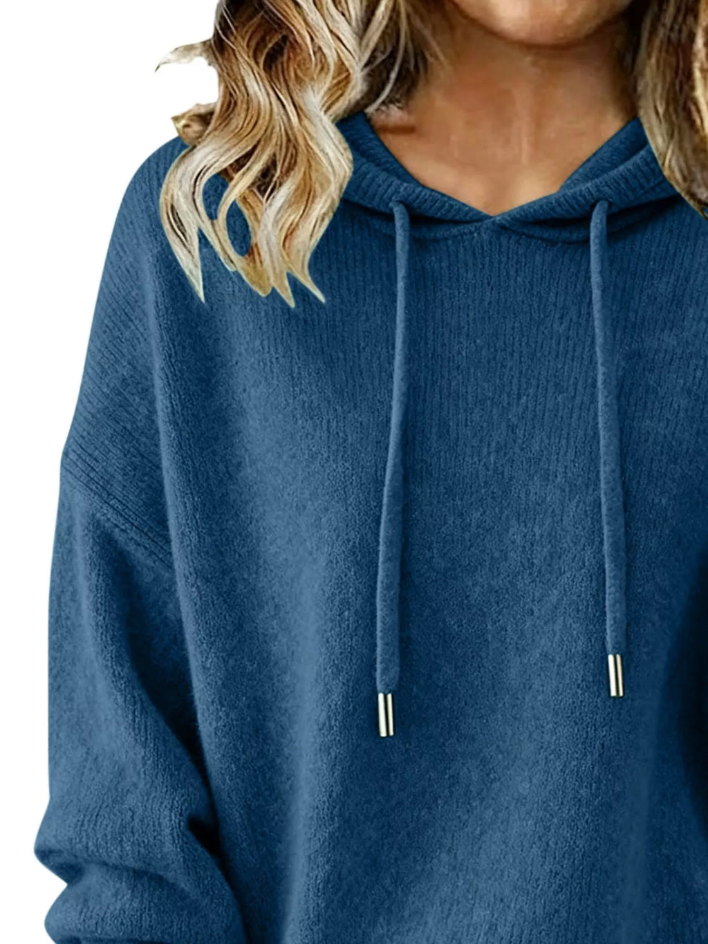 Women Long Sleeve Hooded Knit Sweater Drawstring Pullover
