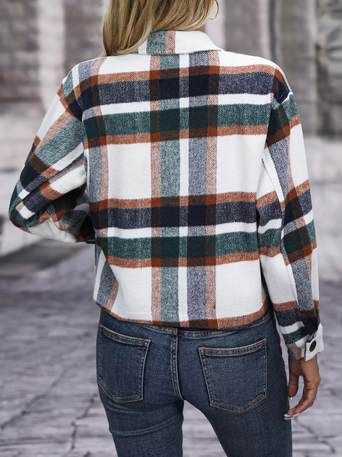 Women's Plaid Button-Up Shacket Casual Long Sleeve Jacket