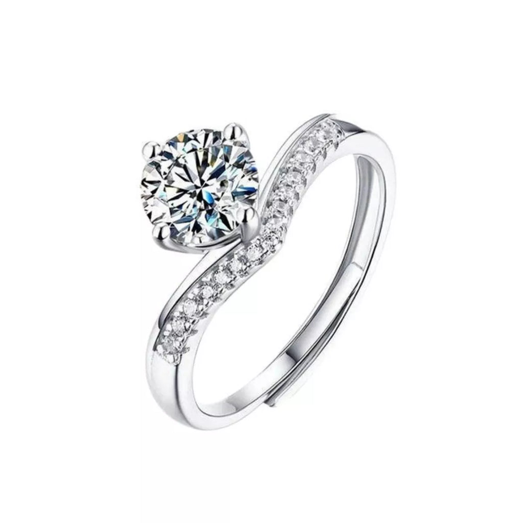 Adjustable 2 Carat Moissanite Sterling Silver V-Shape Ring