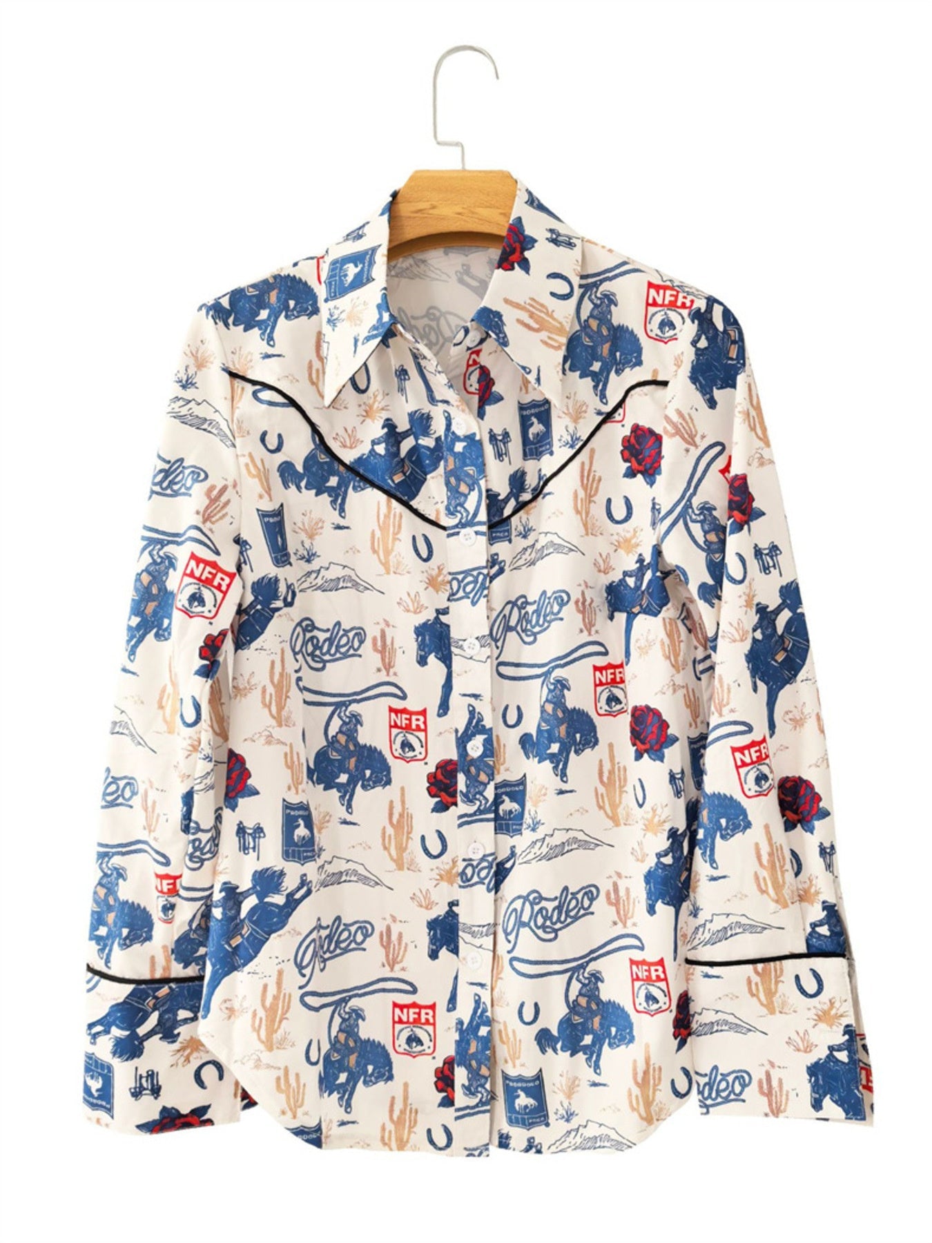 Women's Western Rodeo Print Long Sleeve Button-Up Shirt