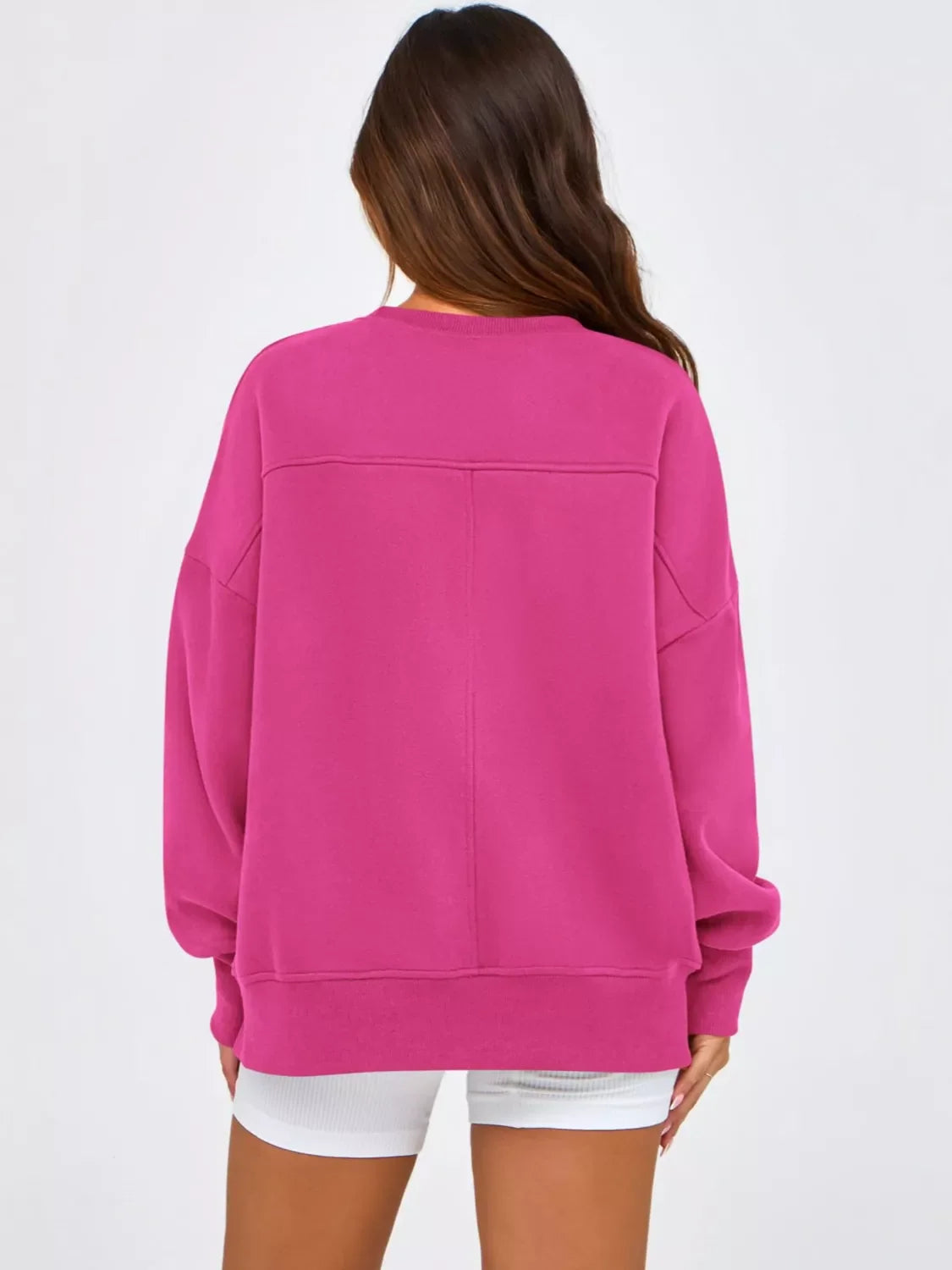 Women's Blue Side Slit Pullover Sweatshirt Long Sleeve Top