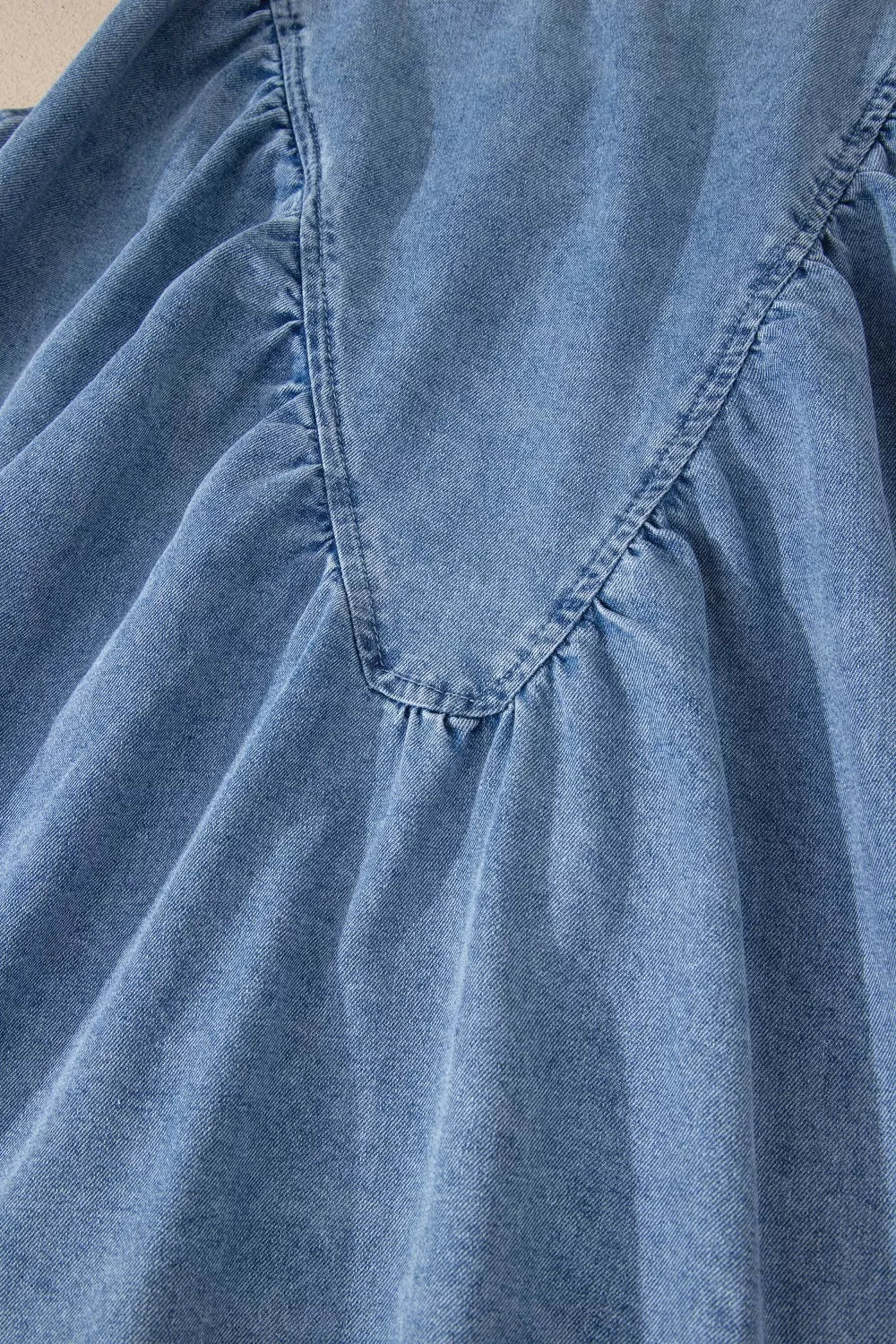 Blue Denim Pleated Patchwork Sleeveless Top for Casual Wear