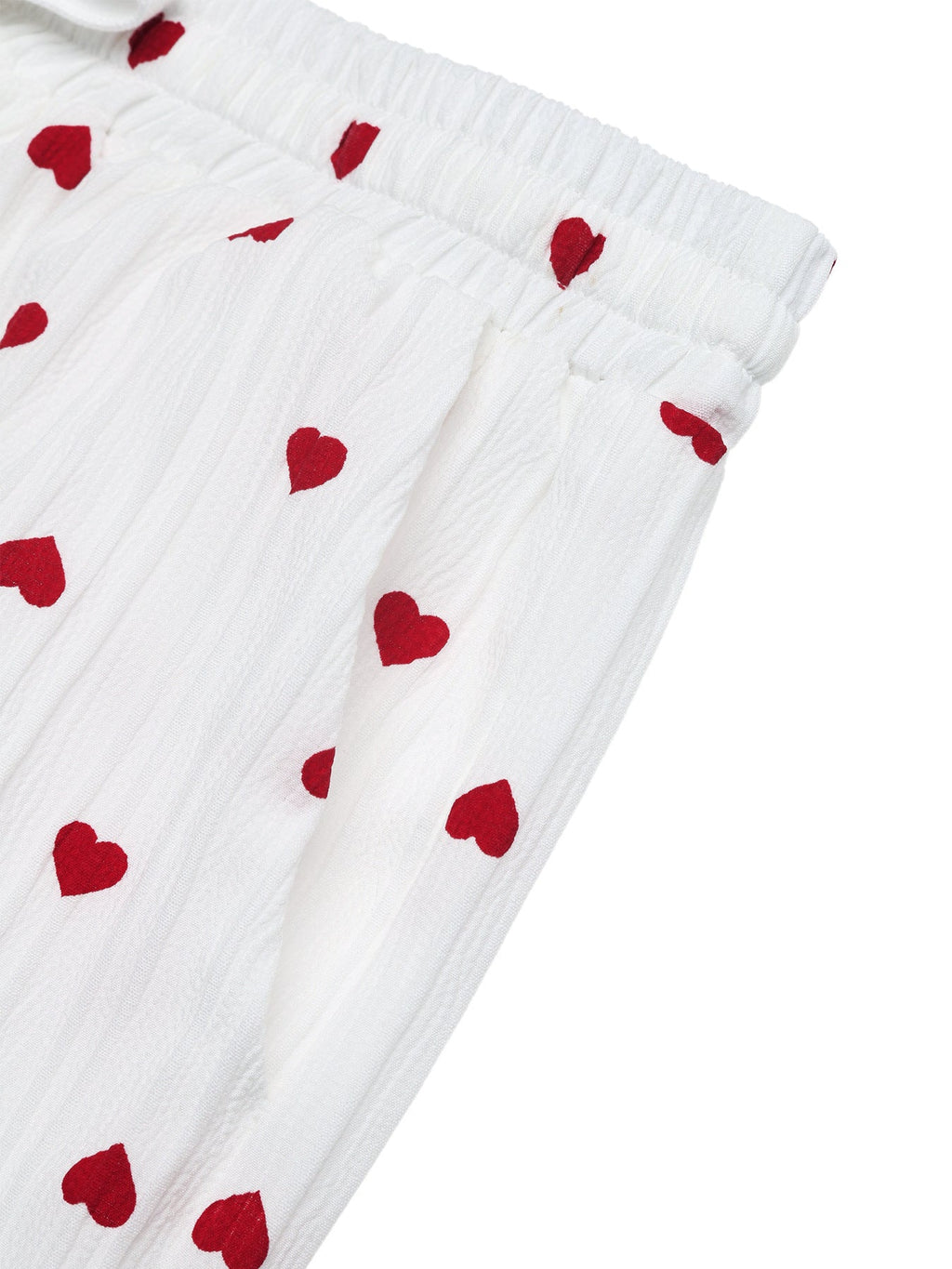 White Red Heart Print Drawstring Waist Wide Leg Lounge Pants