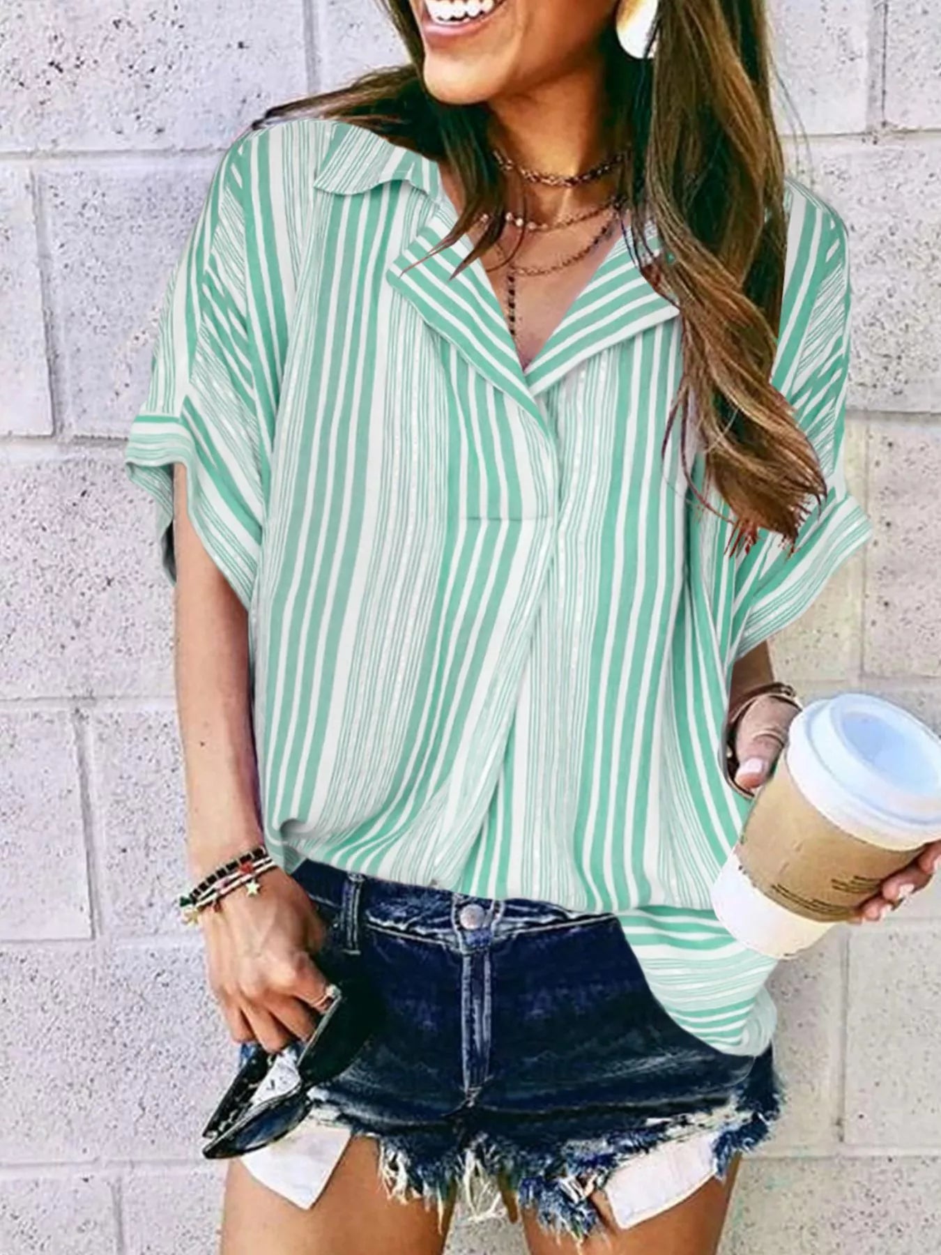 Full Size Collared Neck Half Sleeve Shirt Plus Size