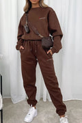 Women's Chocolate Brown Round Neck Sweatshirt and Joggers Set