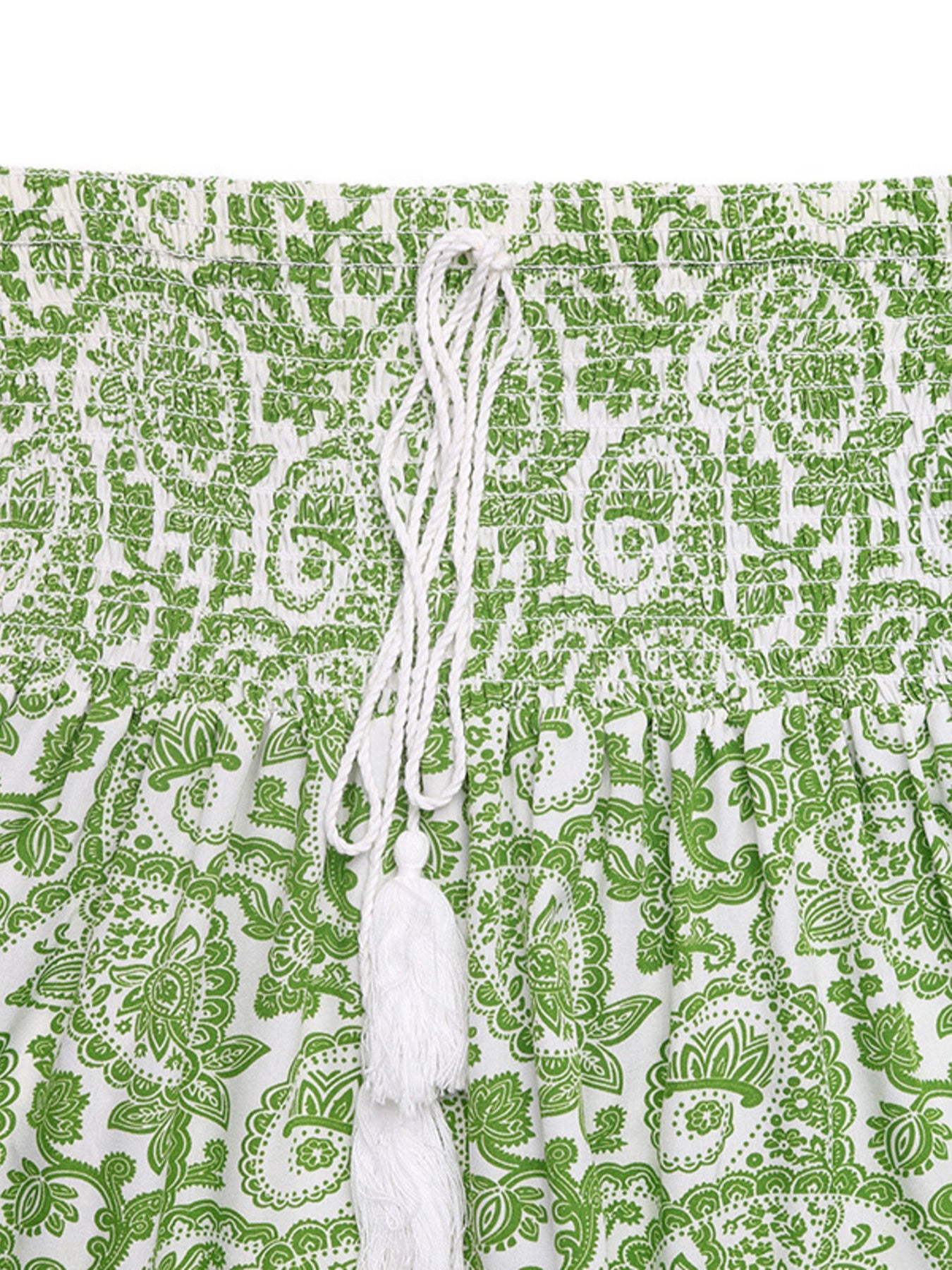 Women's Flowy Green & White Paisley Print Smocked Maxi Skirt