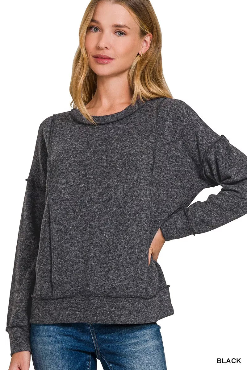 Brushed Hacci Drop Shoulder Long Sleeve Pullover Sweater