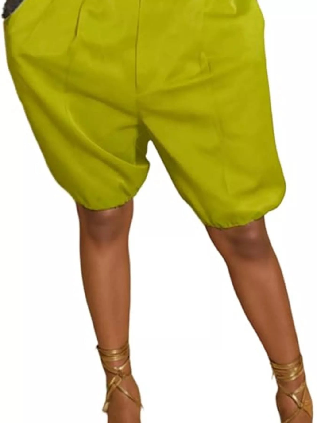 High Waist Pleated Khaki Shorts with Bubble Hem Detail