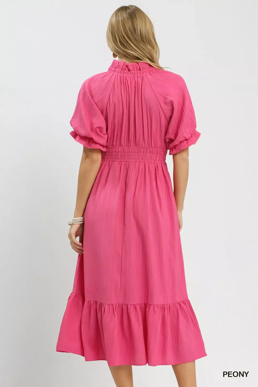 Peony Ruffle V-Neck Midi Dress with Pockets