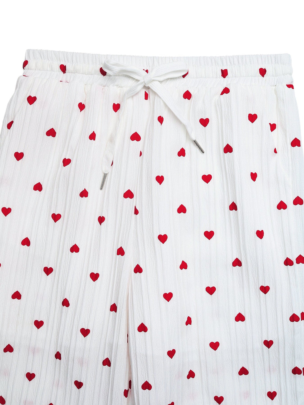White Red Heart Print Drawstring Waist Wide Leg Lounge Pants