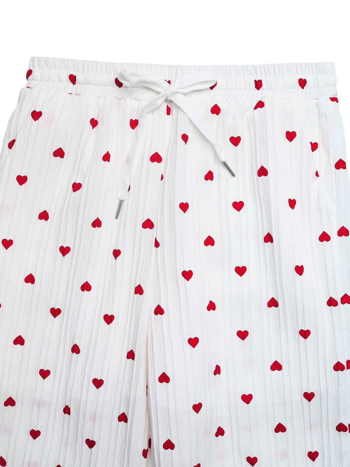 White Red Heart Print Drawstring Waist Wide Leg Lounge Pants