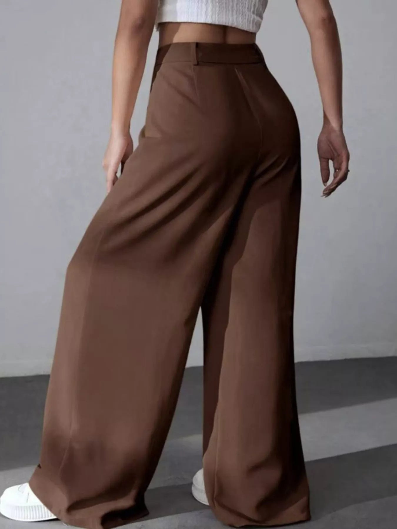 Women's High-Waisted White Pleated Wide Leg Dress Pants