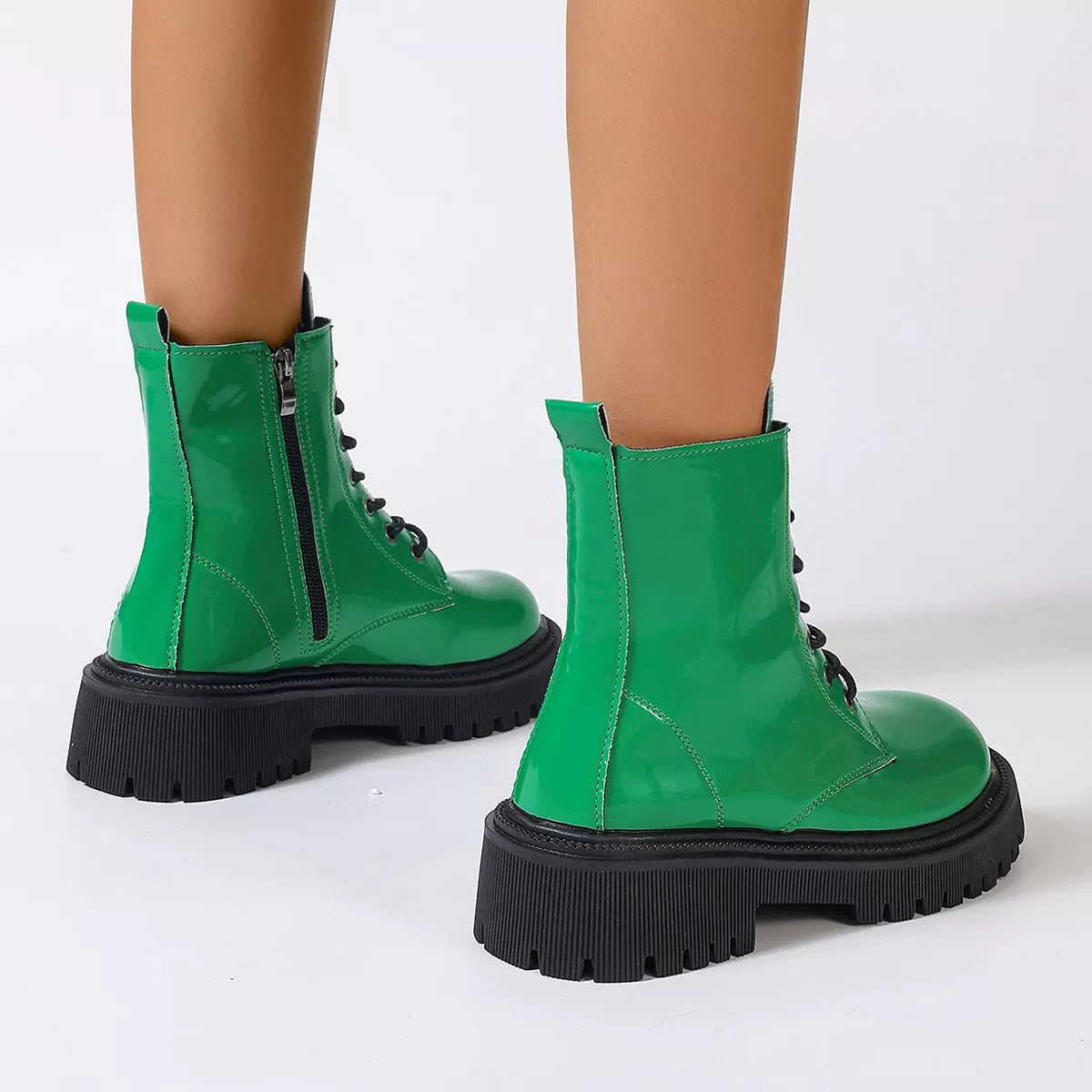 Women's Lace-Up Platform Combat Boots in Fuchsia or Green