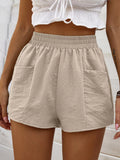 Beige High Waist Elastic Shorts with Front Pockets