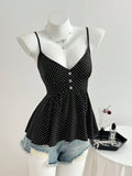 Black Polka Dot V-Neck Peplum Cami Tank Top