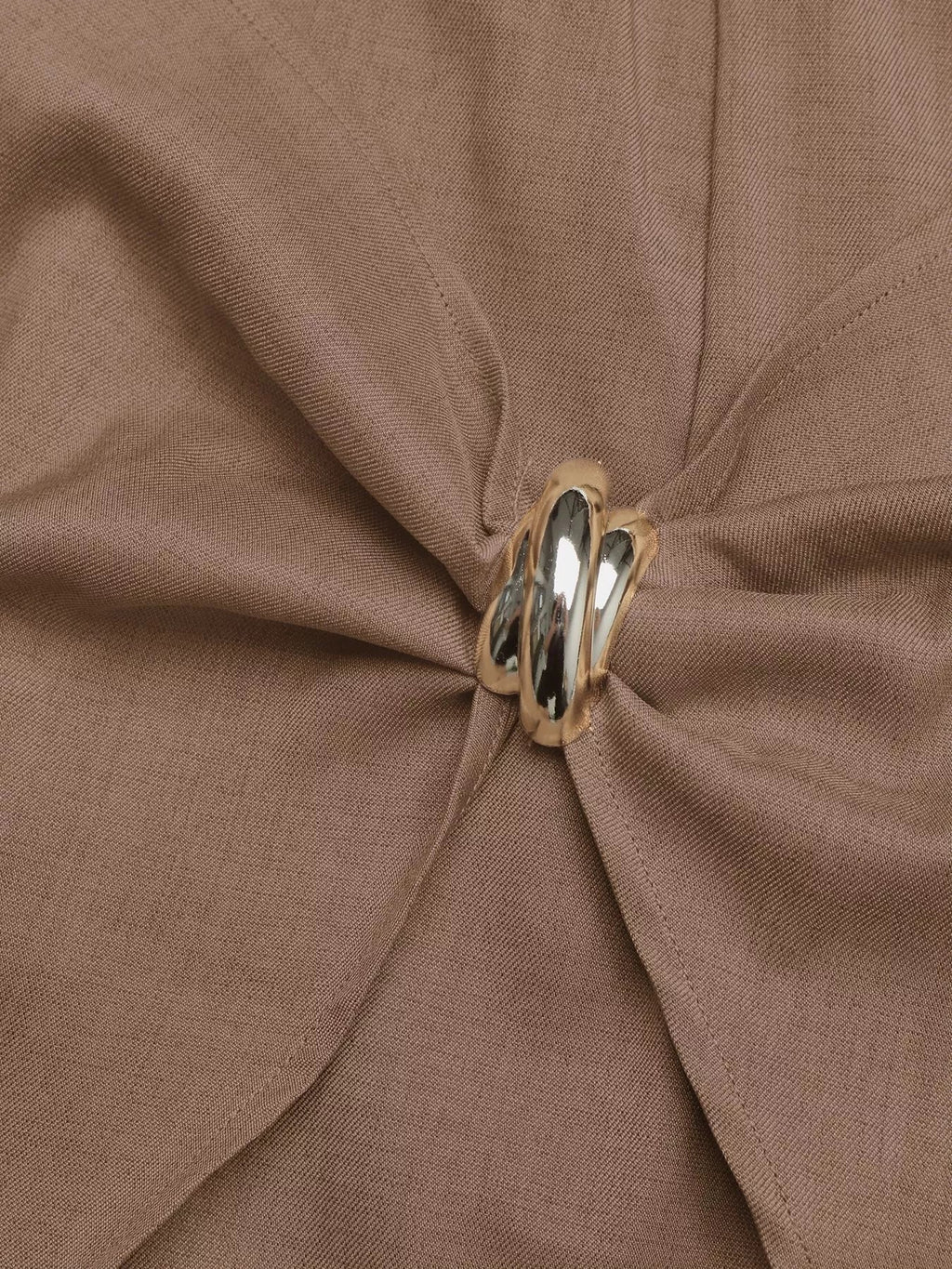 Brown Twist Front Mini Skort with Gold Tone Decorative Button