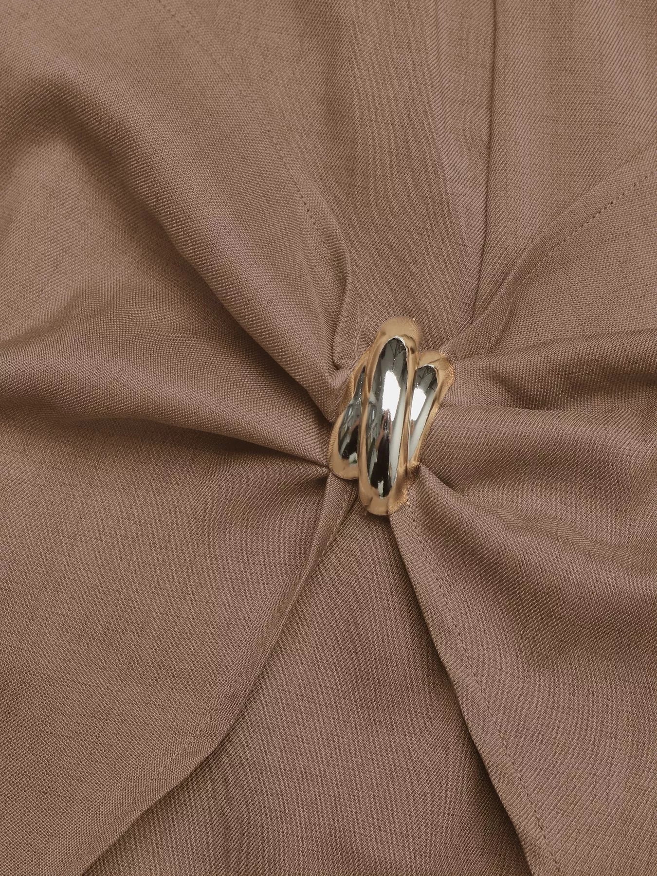 Brown Twist Front Mini Skort with Gold Tone Decorative Button