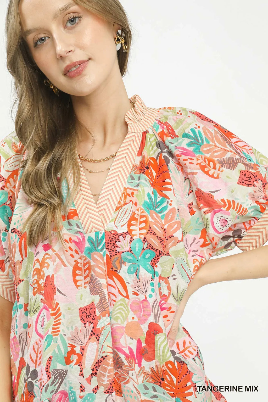 Women's Boho V-Neck Cotton Top Abstract Print