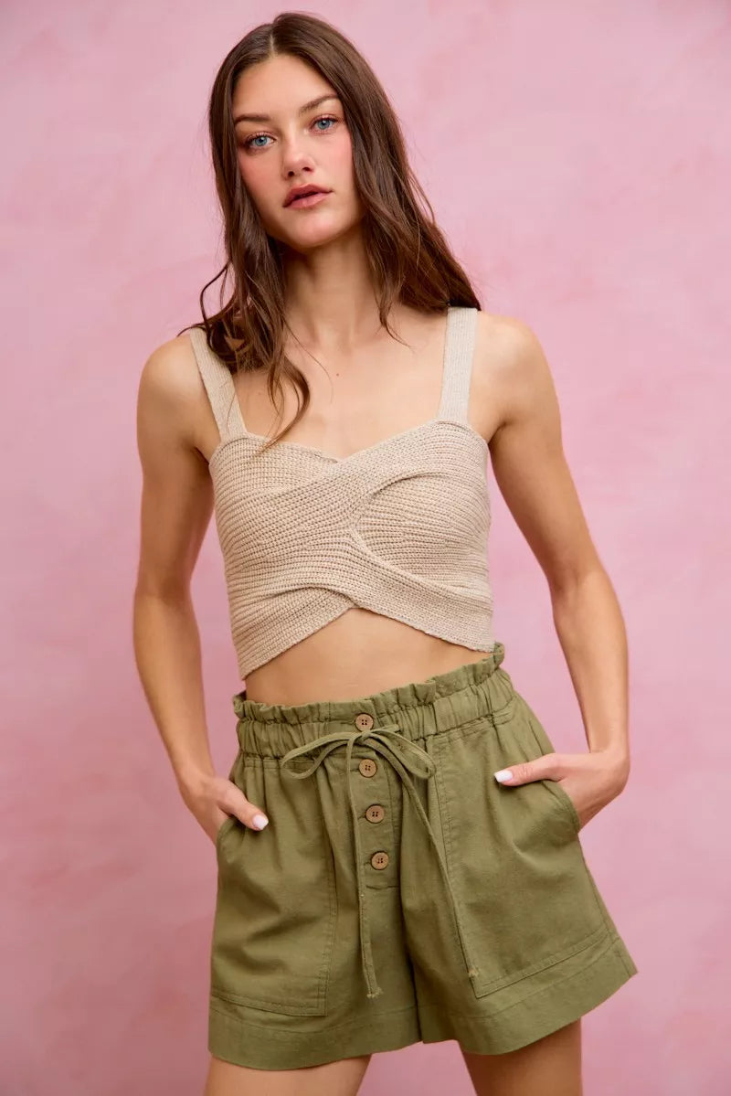 Women's Paper Bag Twill Shorts with Drawstring