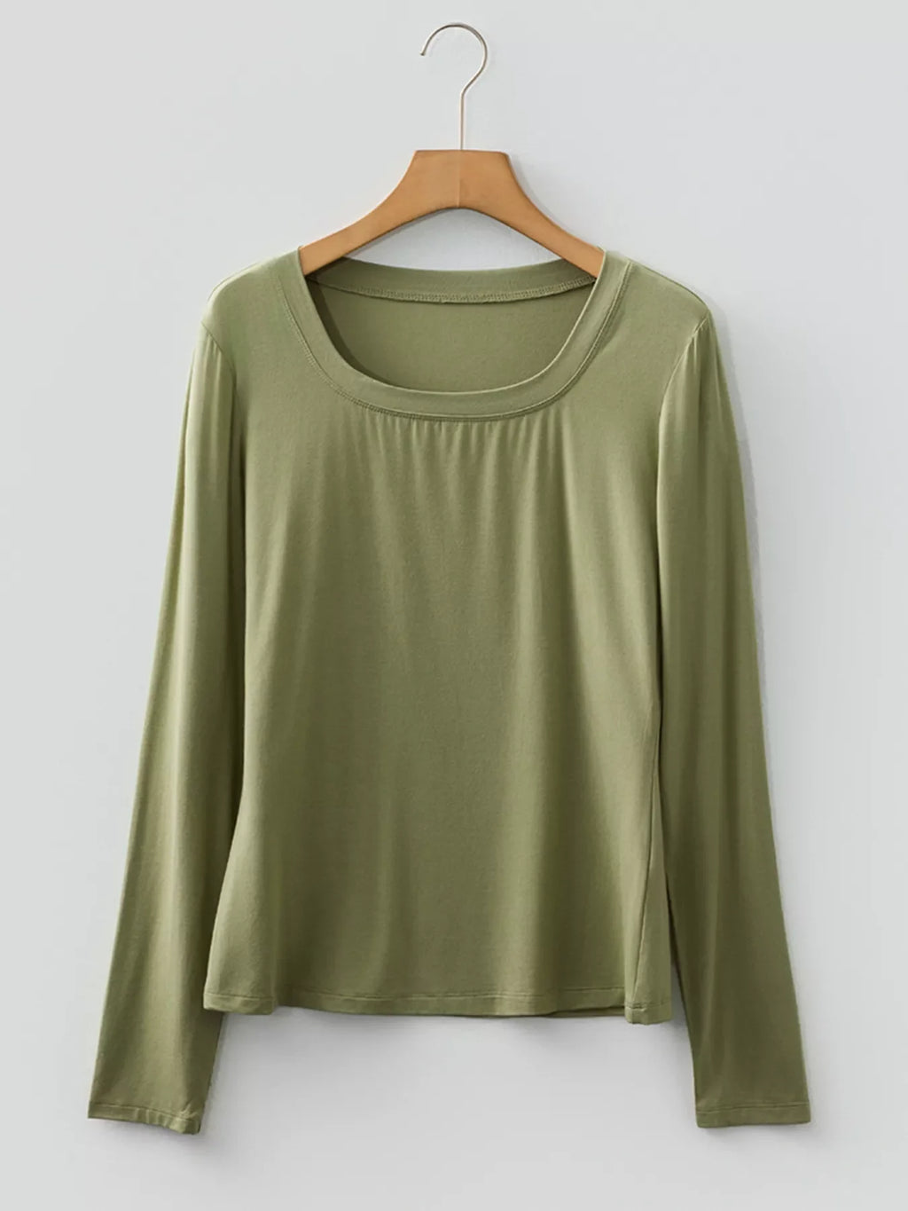 Women's Solid Color Long Sleeve Fitted Top - Versatile Basic Tee