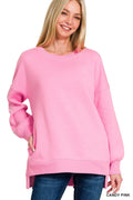 Zenana Fleece Hi-Low Boyfriend Sweatshirt with Pockets Pink