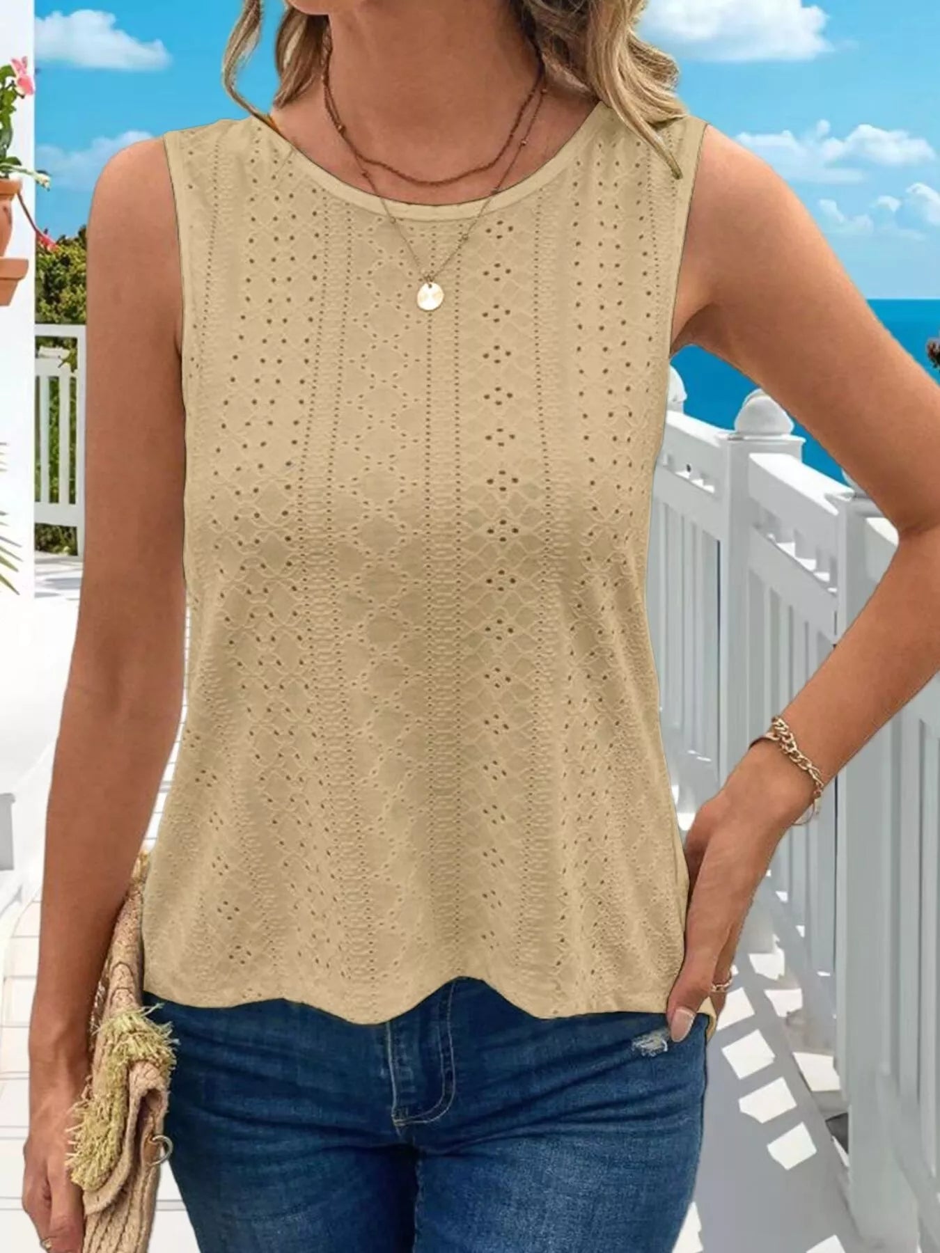 Hollow-Out Knit Tank Top