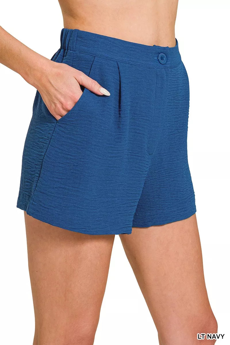 Woven Airflow Shorts with Back Elastic Waist in Light Navy