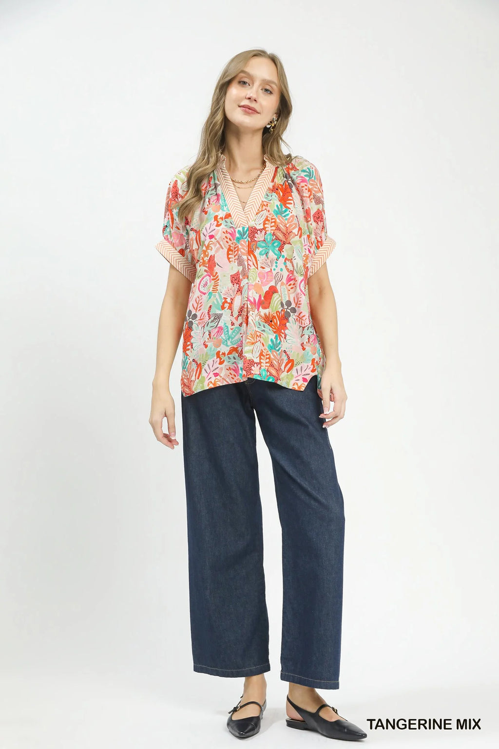 Women's Boho V-Neck Cotton Top Abstract Print
