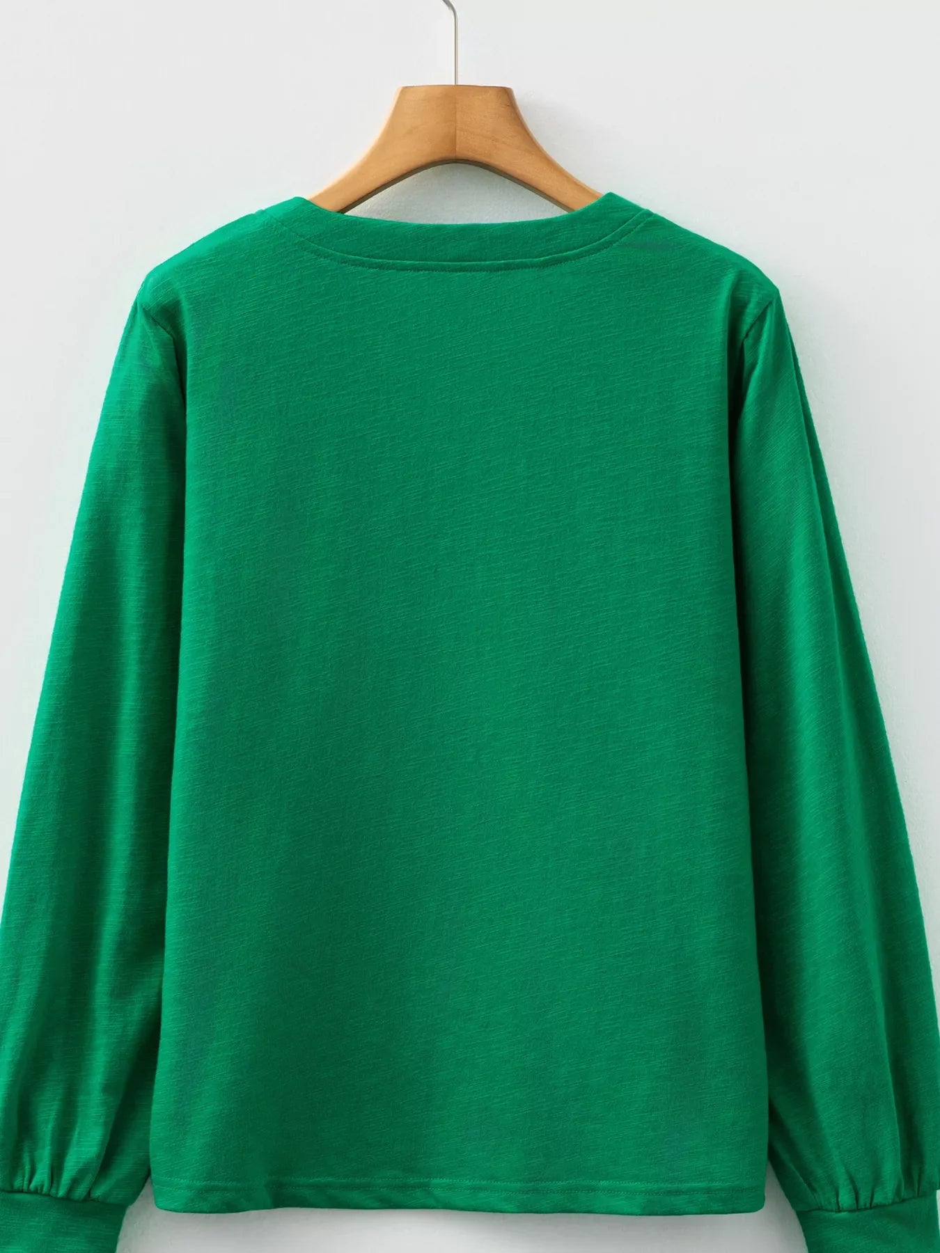 Women's Solid Green Long Sleeve Button Down V-Neck Pullover Top