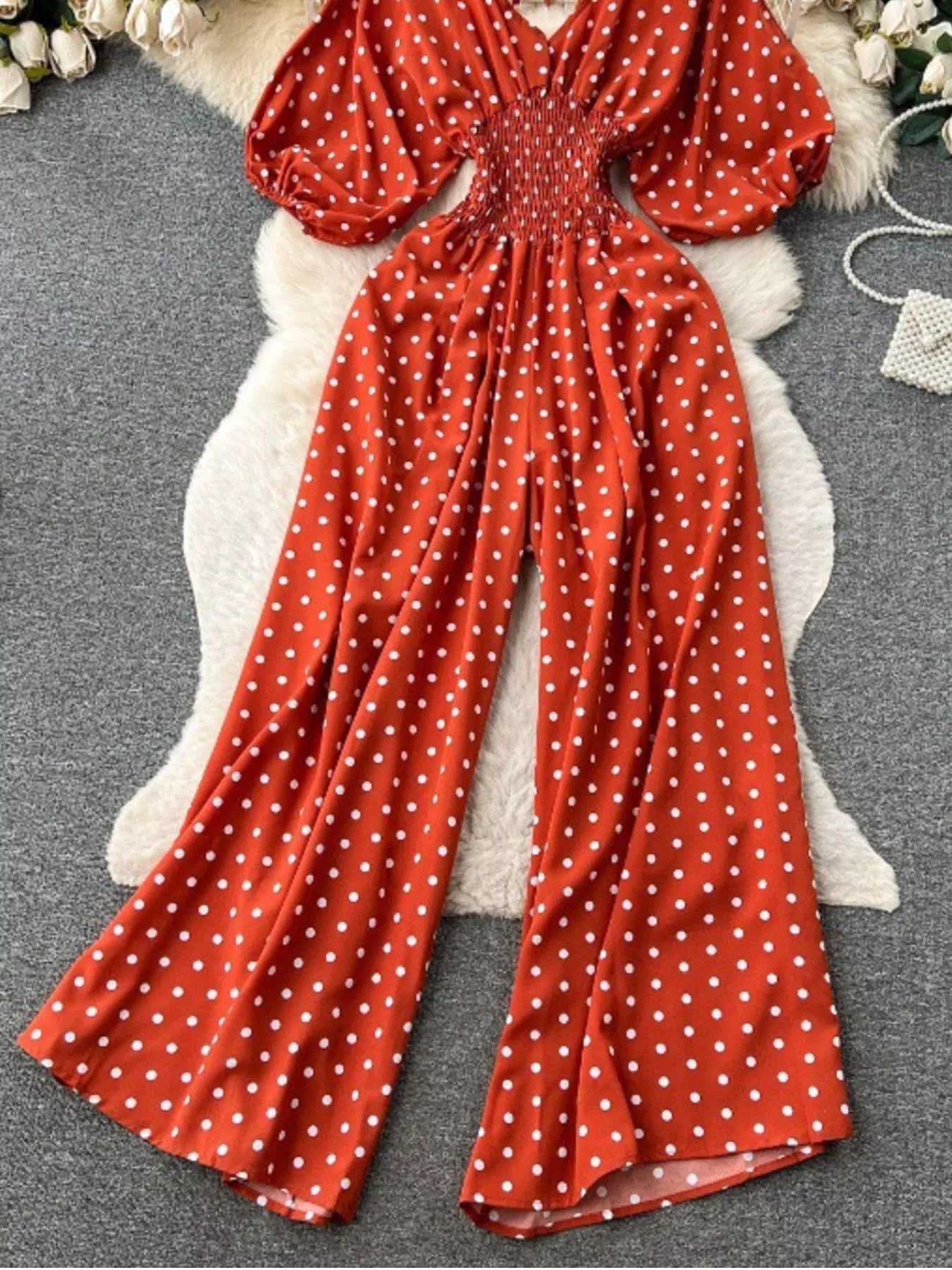 Yellow Floral Print Smocked V-Neck Wide Leg Jumpsuit