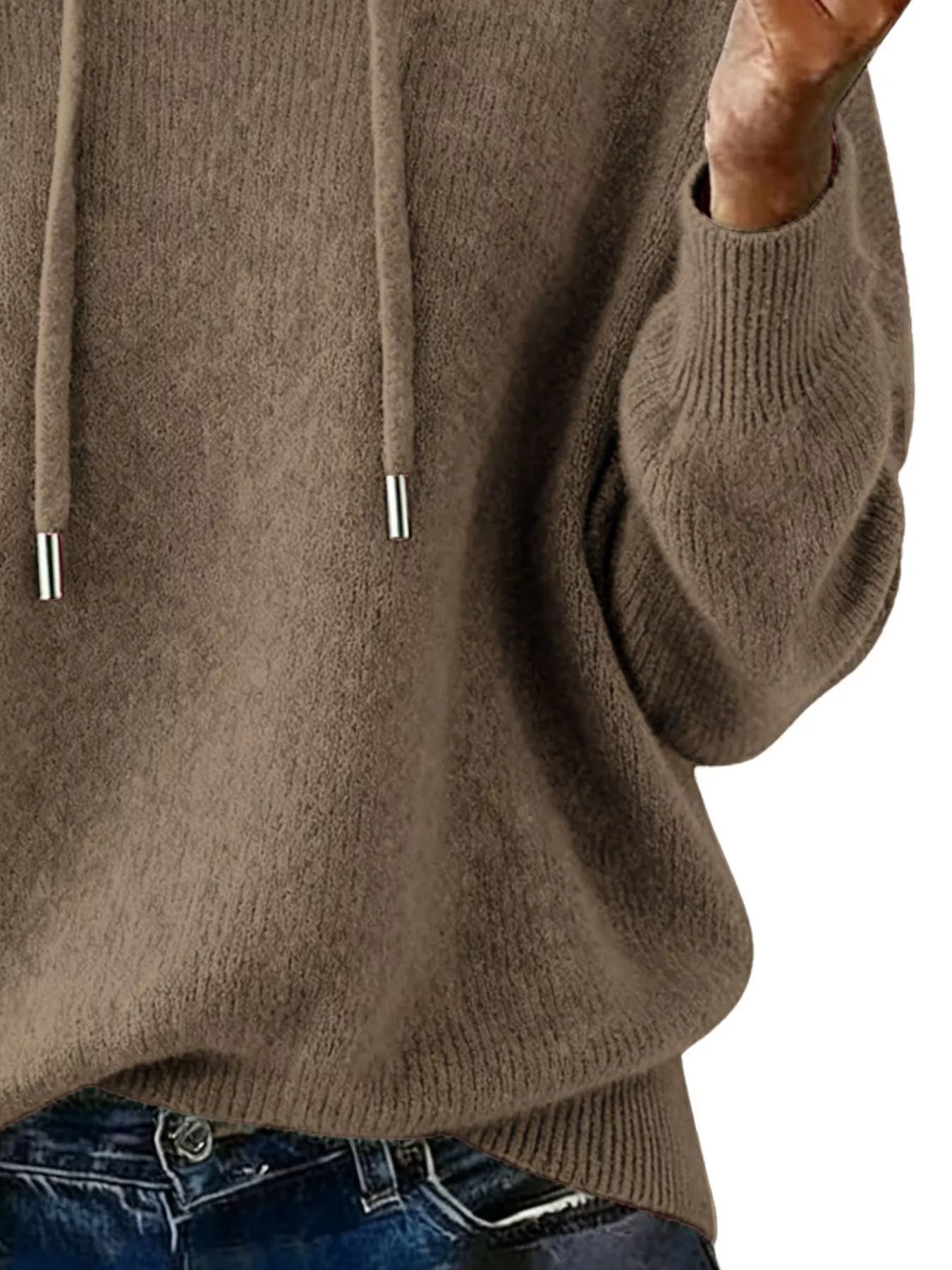 Women Long Sleeve Hooded Knit Sweater Drawstring Pullover