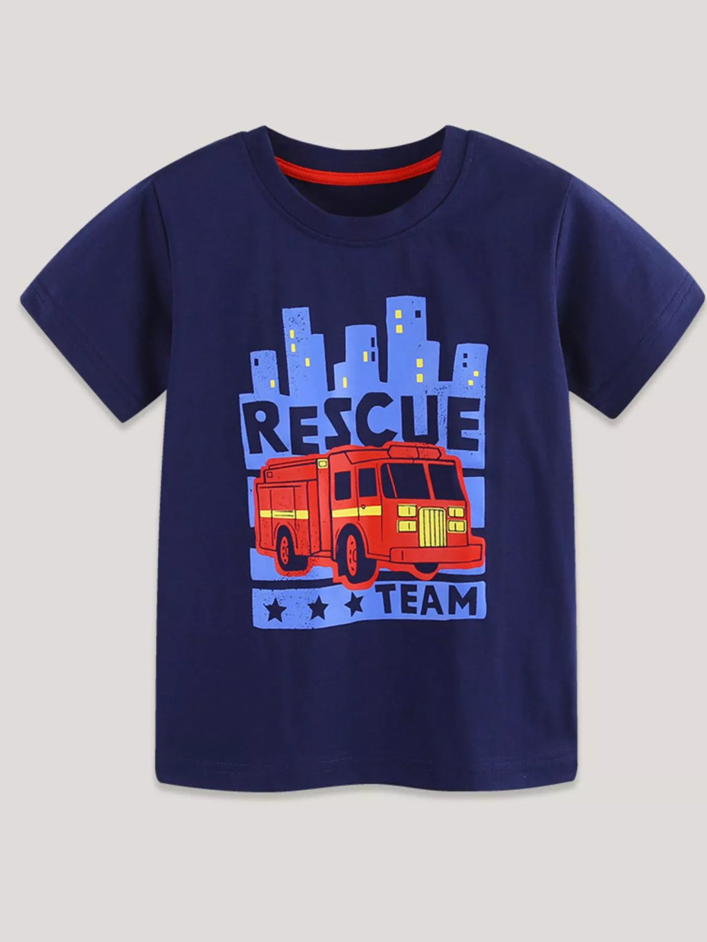 Navy Blue Rescue Team Graphic Cotton T-Shirt for Boys