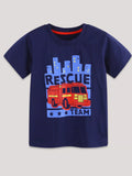 Navy Blue Rescue Team Graphic Cotton T-Shirt for Boys