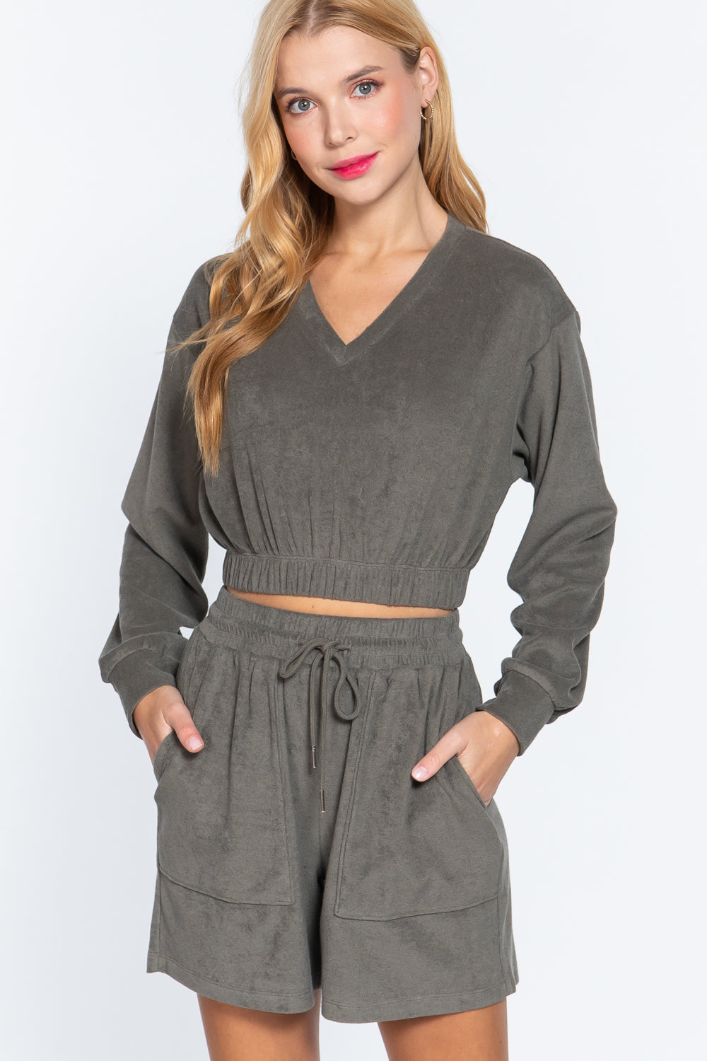 Elasticized Hem Terry Toweling Top