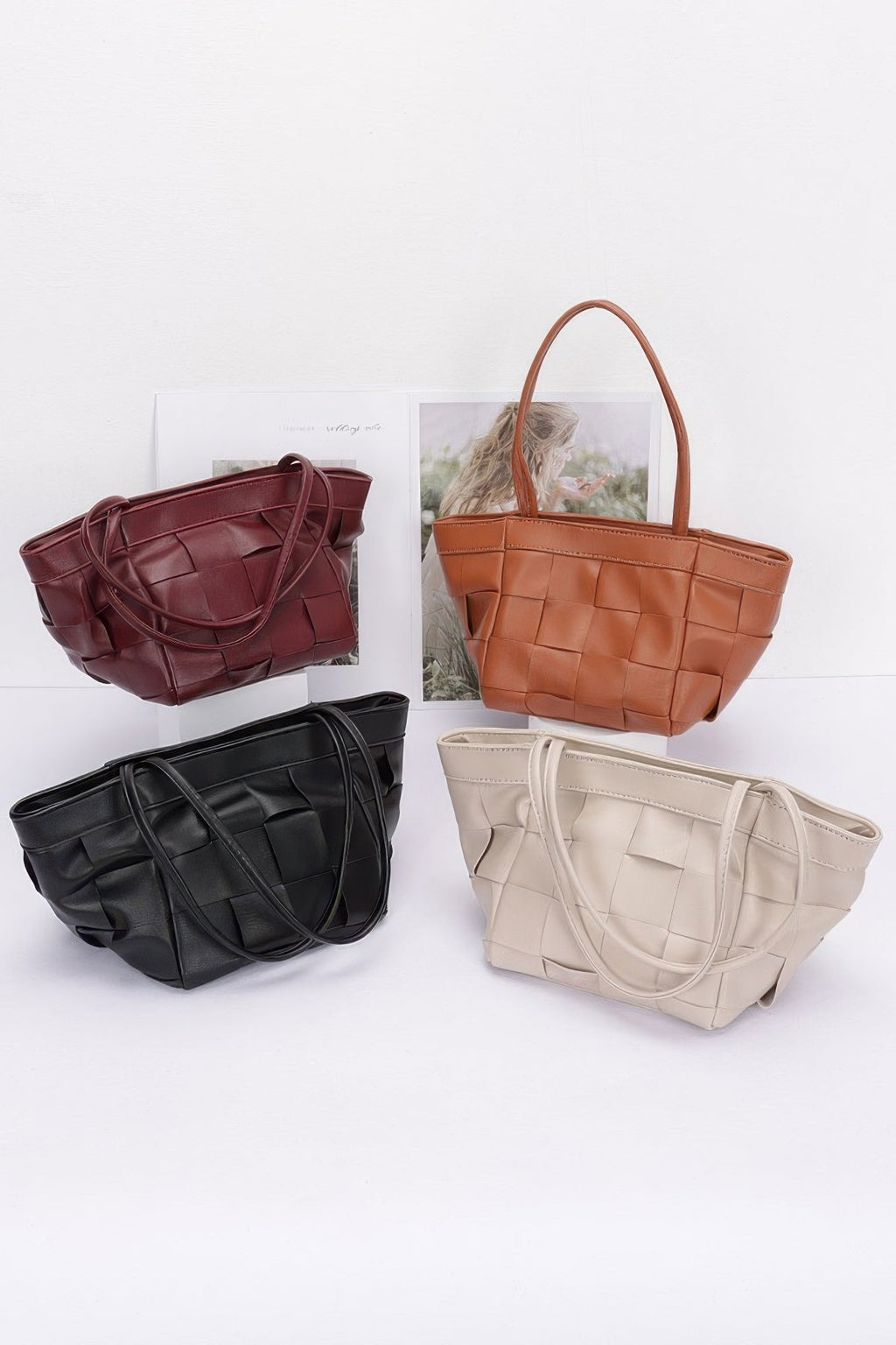 Faux Leather Braided Tote Bag