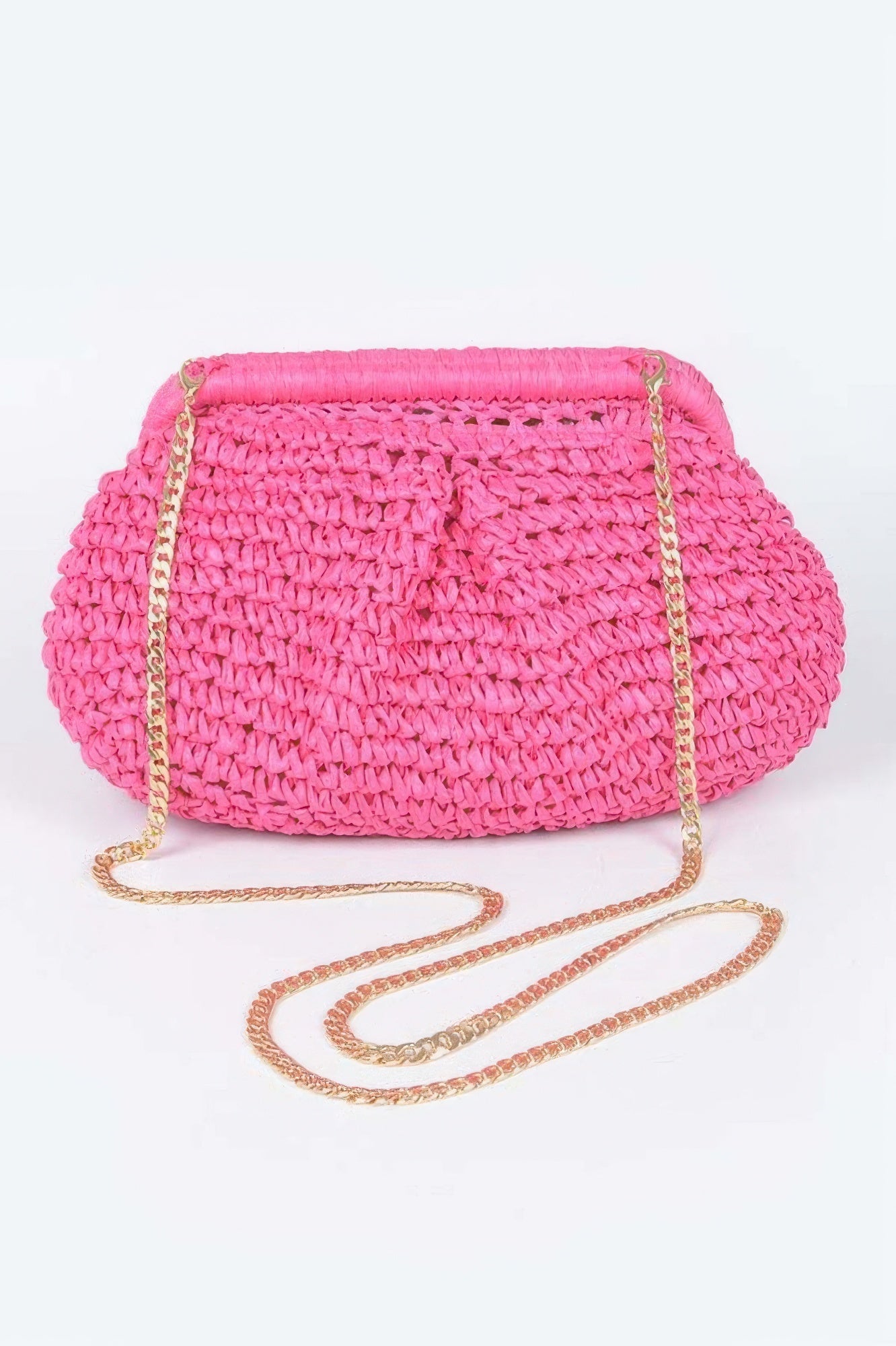 Faux Straw Clutch Handbag With Chain Strap