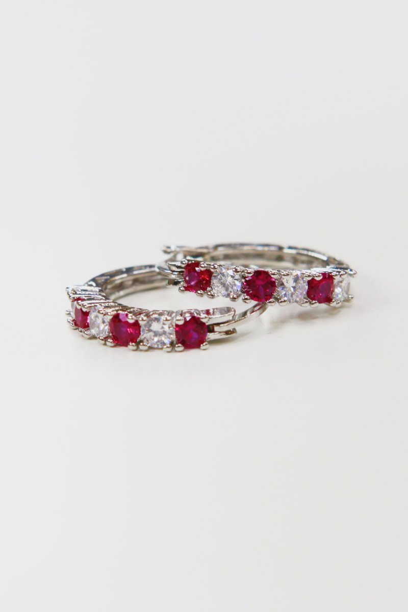 Cubic Zirconia Silver Hoop Earrings 3/4"