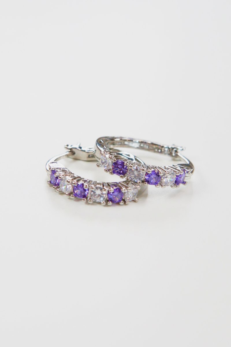 Cubic Zirconia Silver Hoop Earrings 3/4"