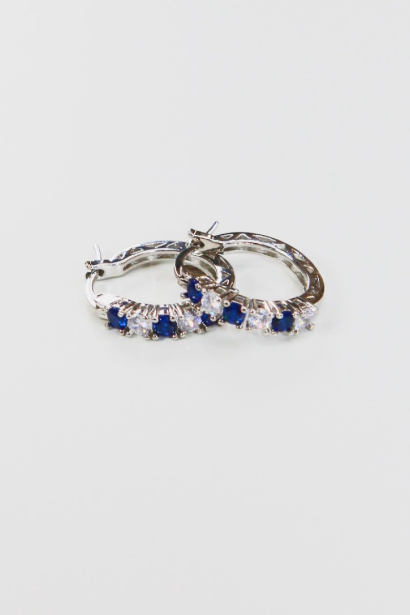 Cubic Zirconia Silver Hoop Earrings 3/4"