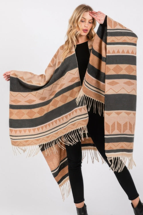 Aztec Pattern Fringe Ruana