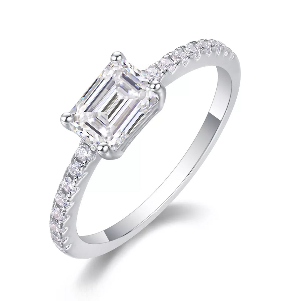 1 Carat Emerald Cut Moissanite Adjustable Sterling Silver Ring