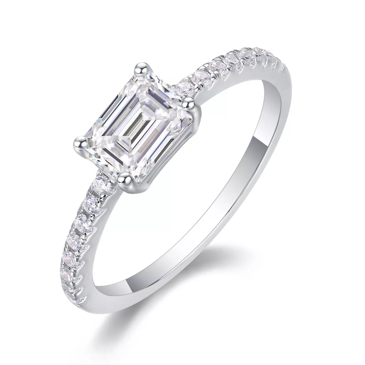 1 Carat Emerald Cut Moissanite Adjustable Sterling Silver Ring