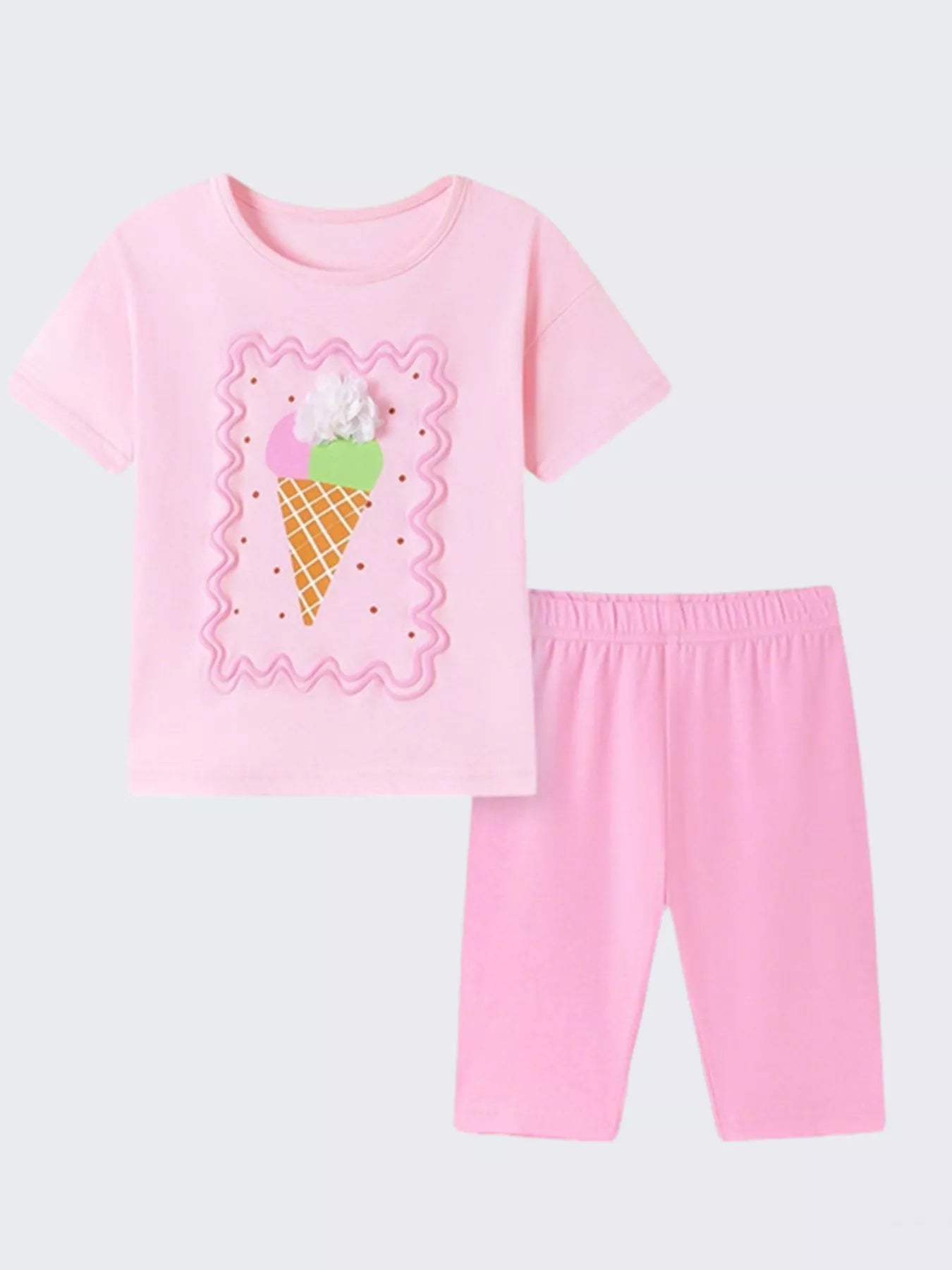 Girls Pink Ice Cream Graphic T-Shirt and Capri Pants Outfit Set