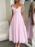 Light Pink Ruffled Spaghetti Strap Midi Dress