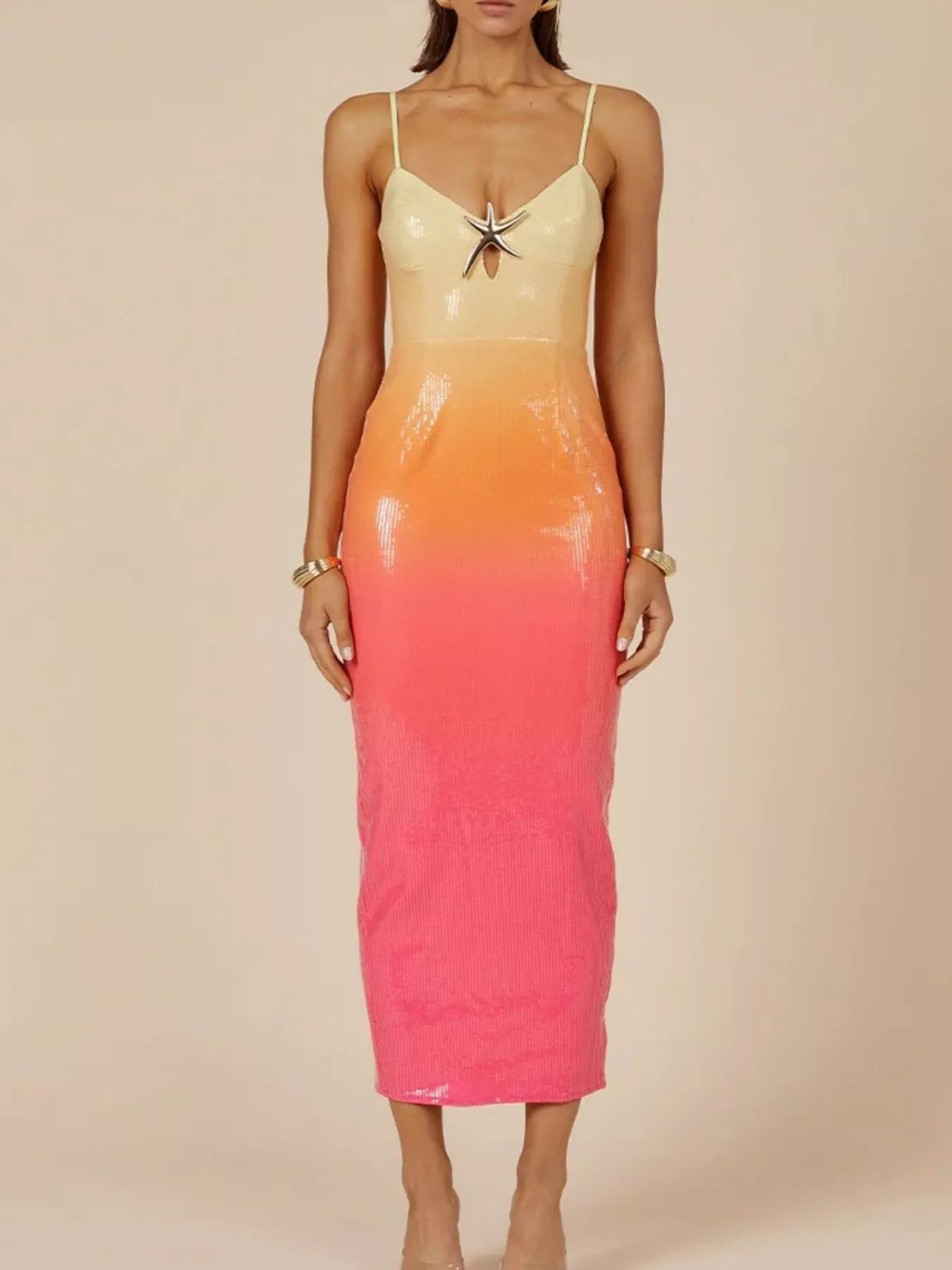 Gradient Cami Maxi Dress with Sequin Detail and Slit Back