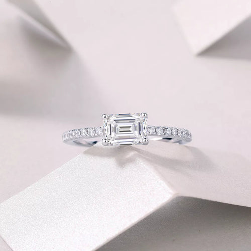 1 Carat Emerald Cut Moissanite Adjustable Sterling Silver Ring