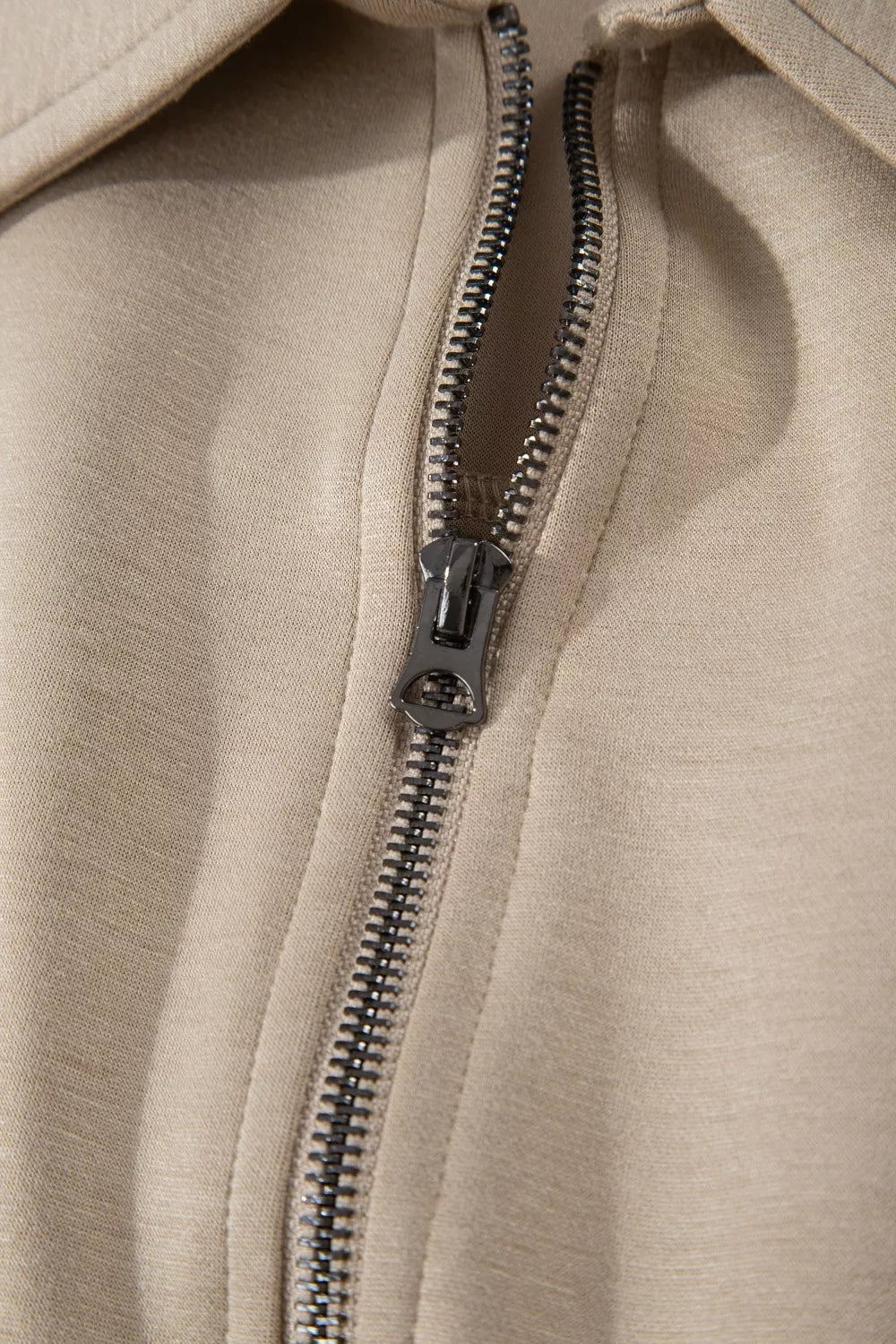 Solid Taupe Zip Front Short Sleeve Collared Jumpsuit