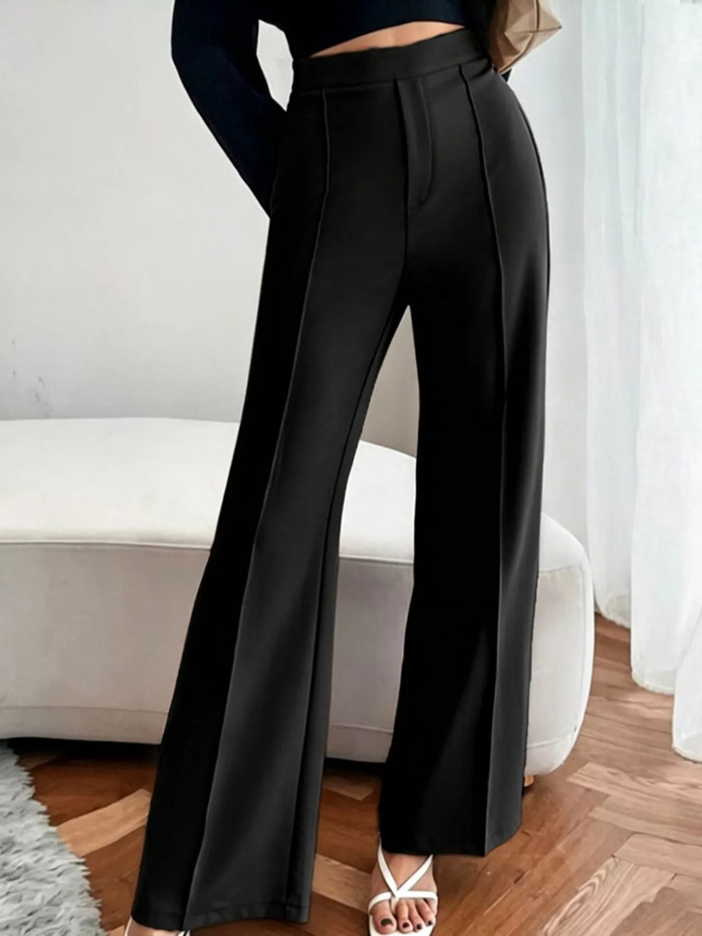Women High Waist Flare Pants Black Casual Tailored Trousers