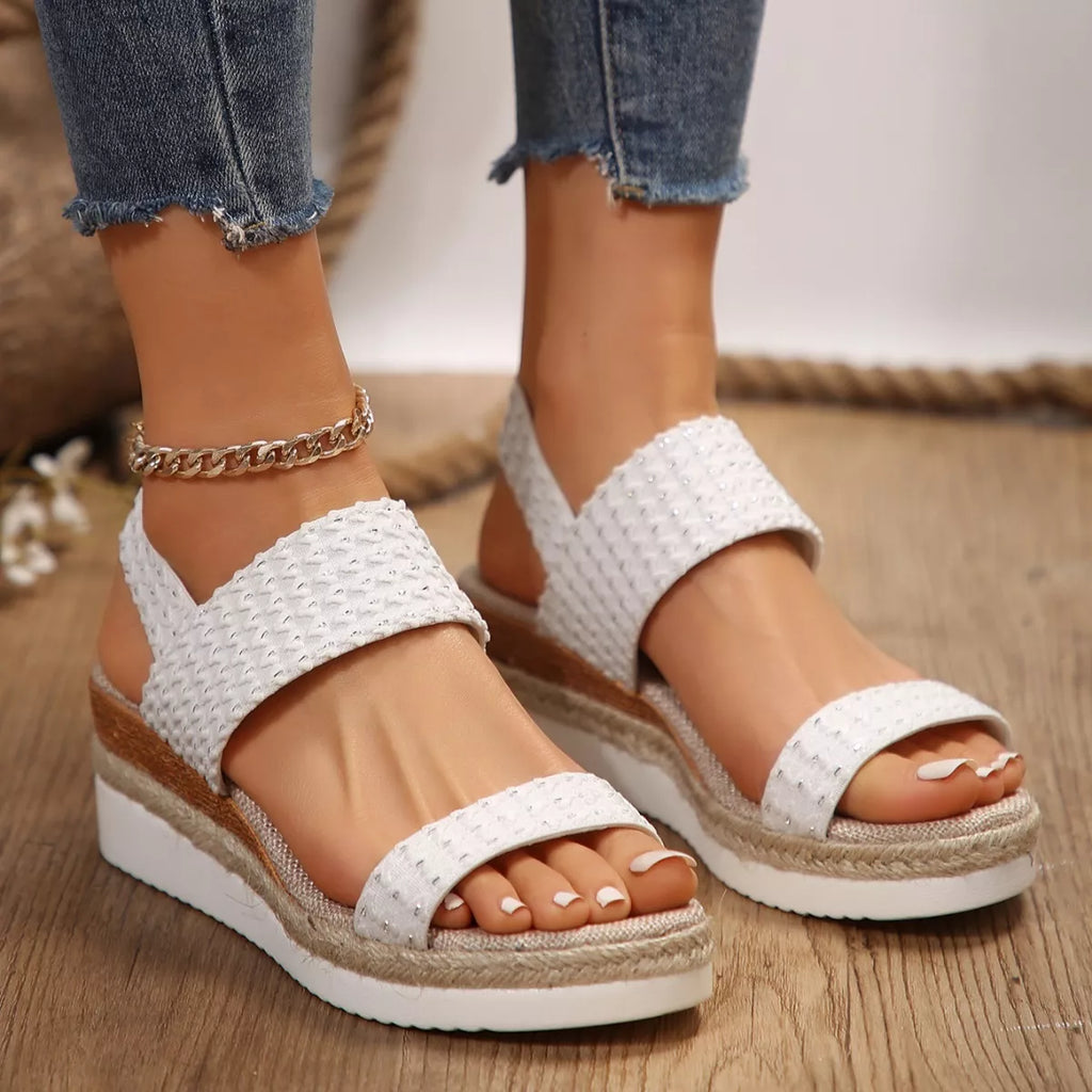 Woven Elastic Strap Platform Wedge Sandals