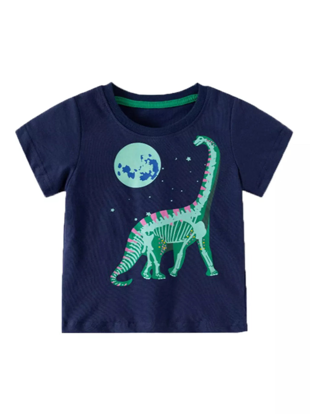 Boys Navy Blue Dinosaur Graphic Crew Neck Cotton T-Shirt
